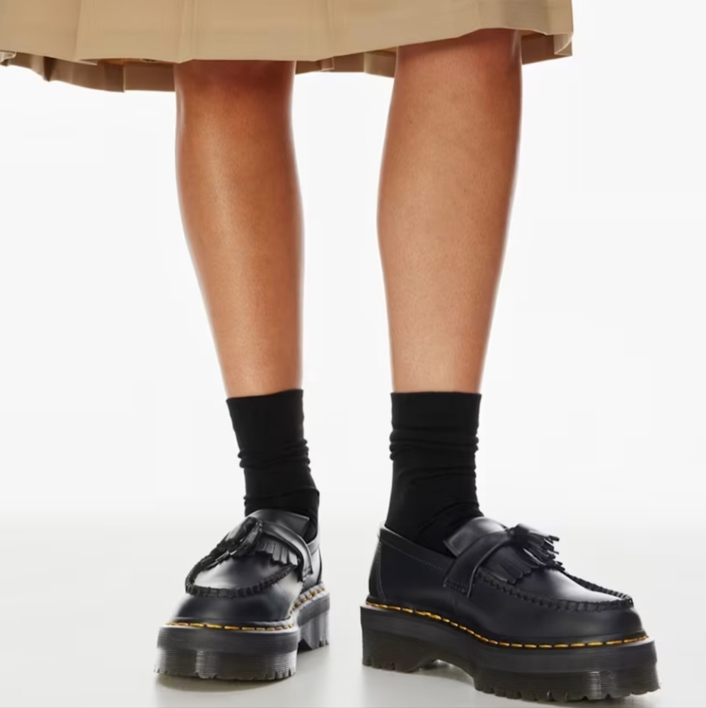 Dr. Martens Black Leather ADRIAN QUAD Platform Loafers IN UK5/US6-M/US-7F